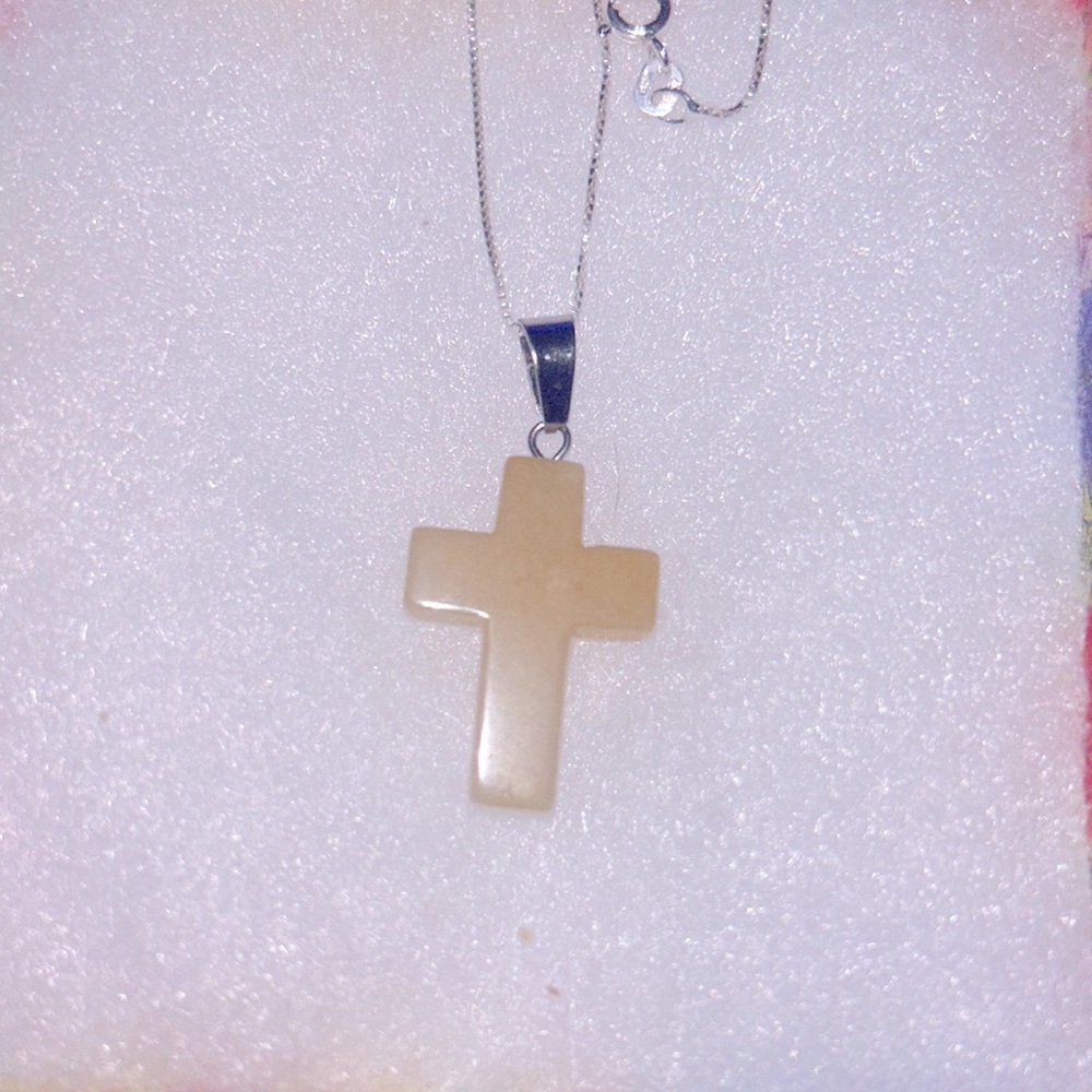 Boho hippie Aventurine Cross Sterling Silver 16” Necklace
